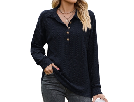 Camiseta de Mujer LUUCOZK Larga Otoño Oculto Poliéster Verde (L)