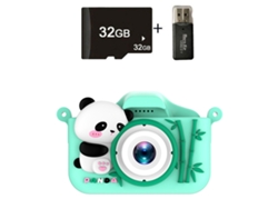 Siurn Cámara Infantil Panda-hd Doble Cámara Verde Rojo Lector De Tarjetas 32g