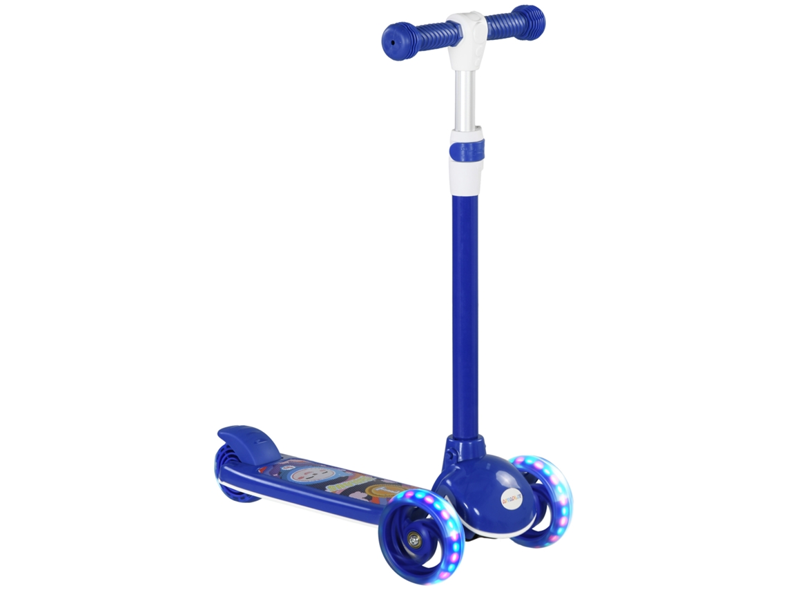 Patinete Infantil de 3 Rodas com Luzes Led, Altura Ajustável, Capacidade de Carga de 25 Kg, 52x29x63 76 Cm, Azul.