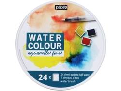 Caja de 24 Medios Platillos de Acuarela + Pincel de Agua PÉBÉO