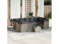 Conjunto de sofá de jardín de 10 piezas con cojines, ratán gris, DKD Home Decor