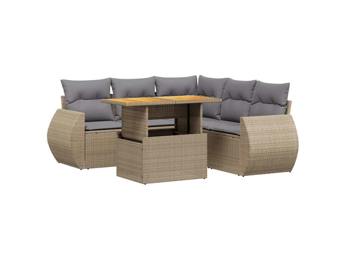 Conjunto 6 de sofás jardín con cojines VIDAXL ratán sintético beige