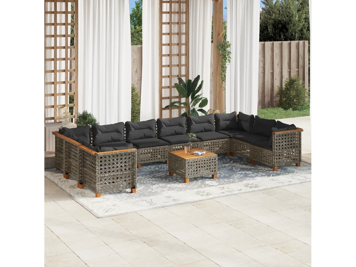 Conjunto de sofá de jardín de 11 piezas con cojines, ratán gris, DKD Home Decor
