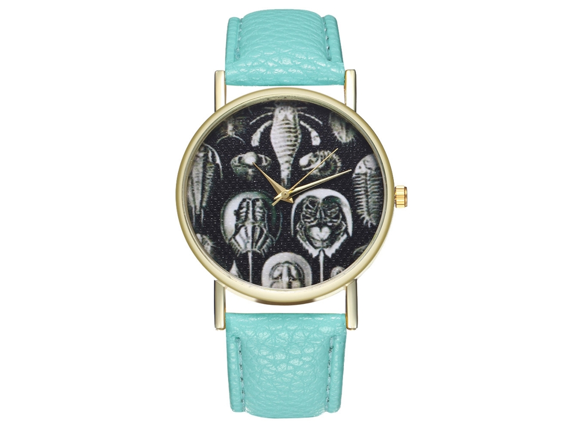 Reloj De Pulsera Unisex Con Correa De Piel Sintética E Ilustraciones Decorativas (estado Impecable).
