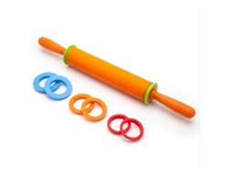 Rodillo de silicona ajustable con 4 espaciadores antiadherentes para pasteles y pizzas.