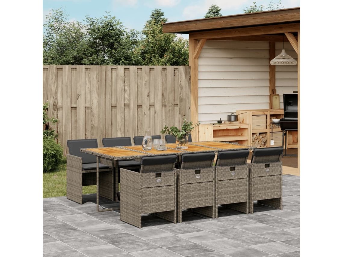 Conjunto de comedor de jardín DKD Home Decor de 9 piezas con cojines, ratán gris