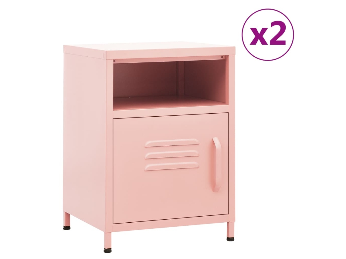 Mesitas de Noche LOVELY HOME Mesinha 2 Pcs 35X35X51 Cm Aço Rosa