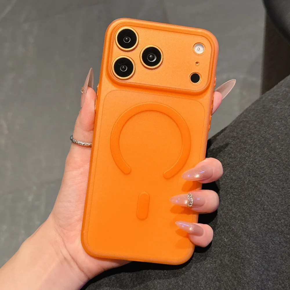(naranja, Iphone 14) Funda Delgada Mate Esmerilada Para Iphone, Compatible Con Conexión Magnética Magsafe.