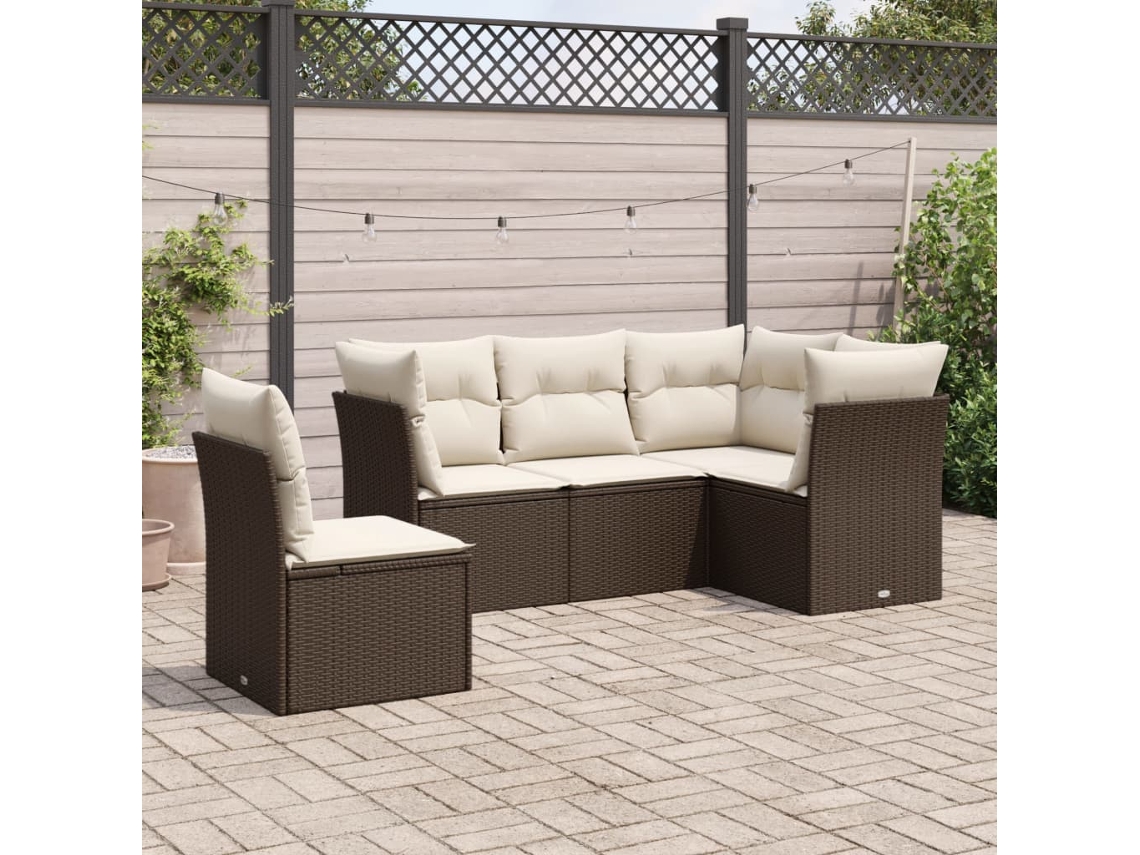 Conjunto de sofá de jardín de 5 piezas con cojines de mimbre marrón de DKD Home Decor
