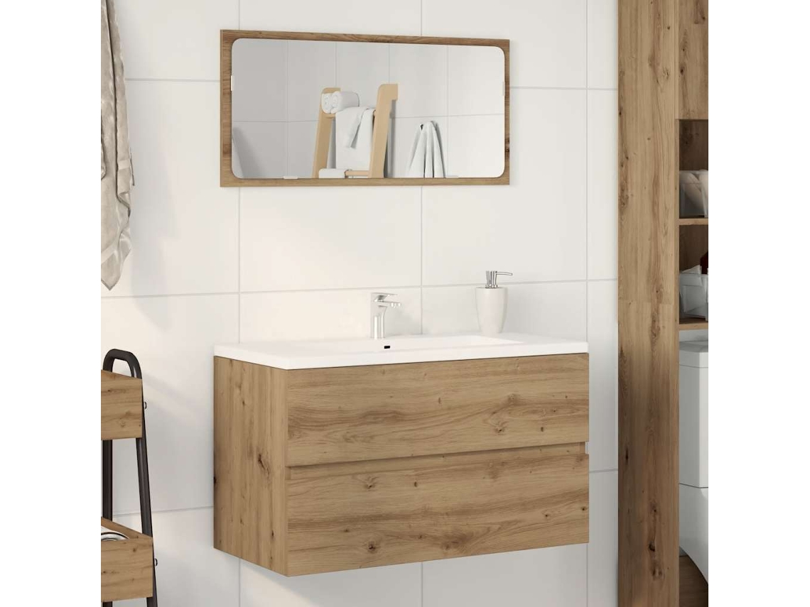 Mueble de baño fabricado en madera de roble artesanal.