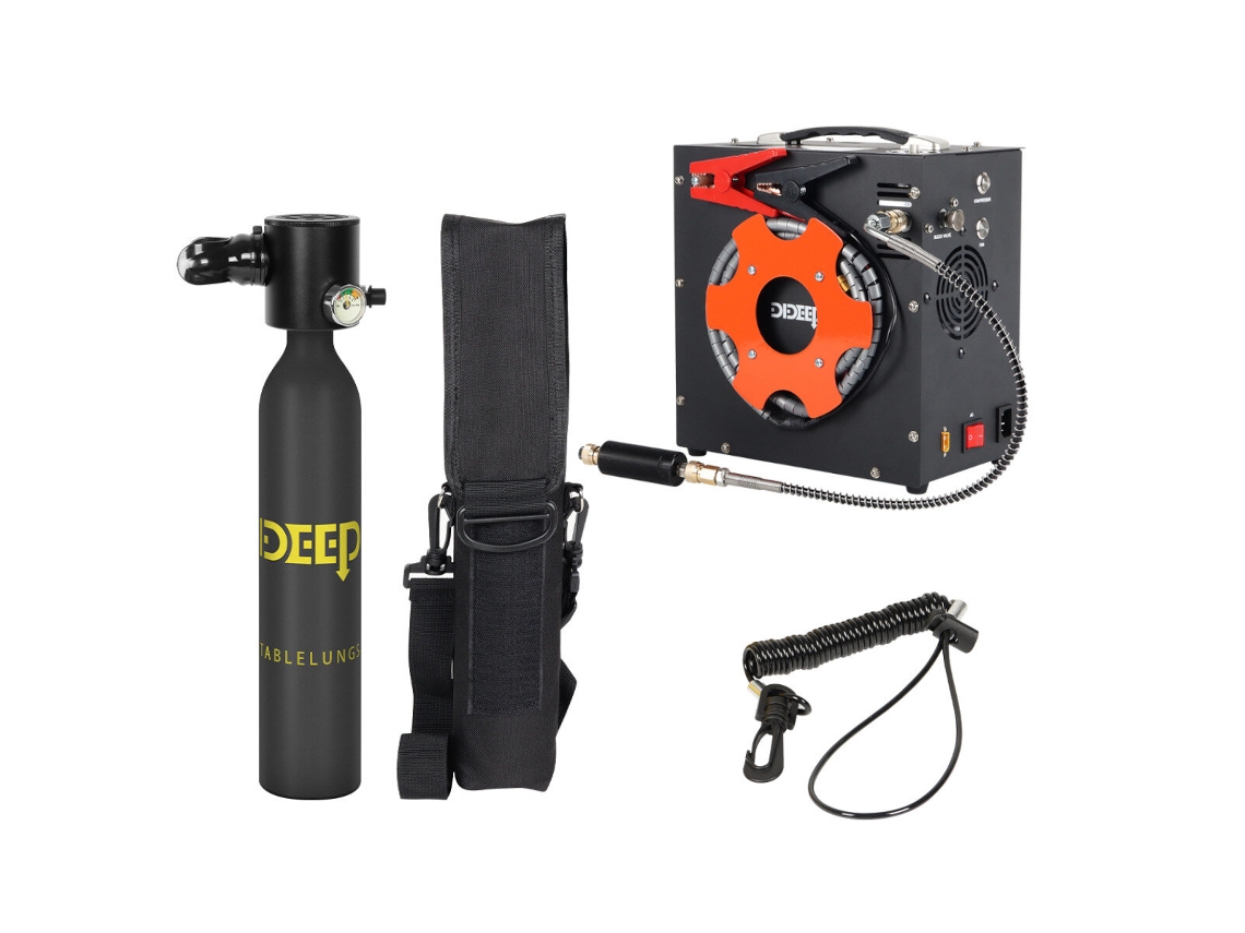 Dideep Kit Cilindro Mergulho Mini 0.5l Preto Respirador Portátil Oxigênio Fonte Ar Reserva Compressor Automático Opcional