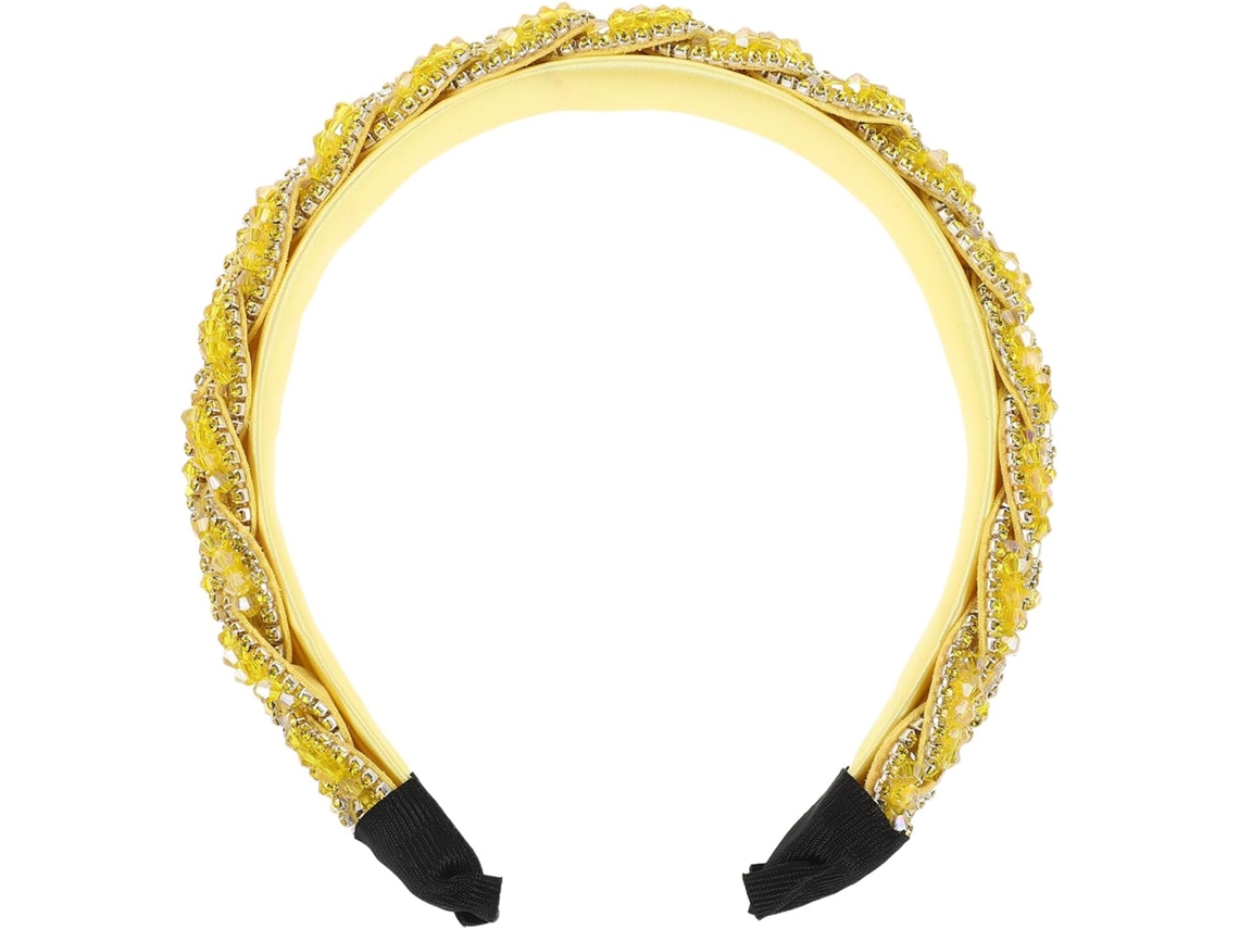 Diadema Grande Barroca Amarilla Con Brillantes Diamantes De Imitación, Diadema Elegante Para Bodas O Eventos Nocturnos.