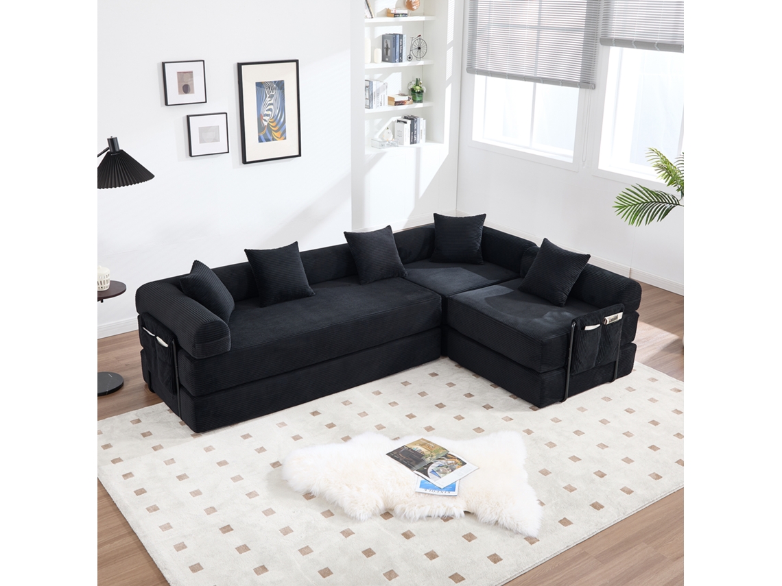 Sofá Modular 4 Plazas - Con Almacenamiento, Función Modular, Apto Para Mascotas - Negro