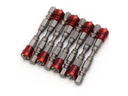 10 Puntas Magnéticas Antideslizantes De 65 Mm Para Tornillos En Cruz, Rojas, De Acero Aleado.