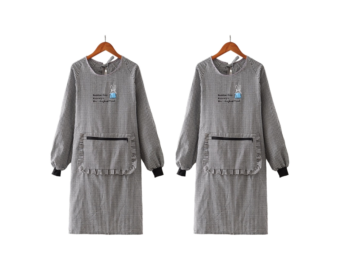 Delantal de algodón de 2 pulgadas, nuevo estilo, impermeable y resistente al aceite para la cocina del hogar, con manga larga y cinturilla, reutilizable.