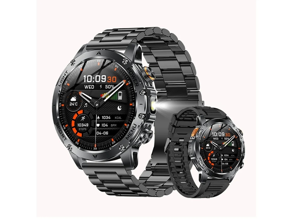 Reloj inteligente Ak87 con linterna y batería de larga duración de 1000 mAh para deportes al aire libre (negro) Bestvite