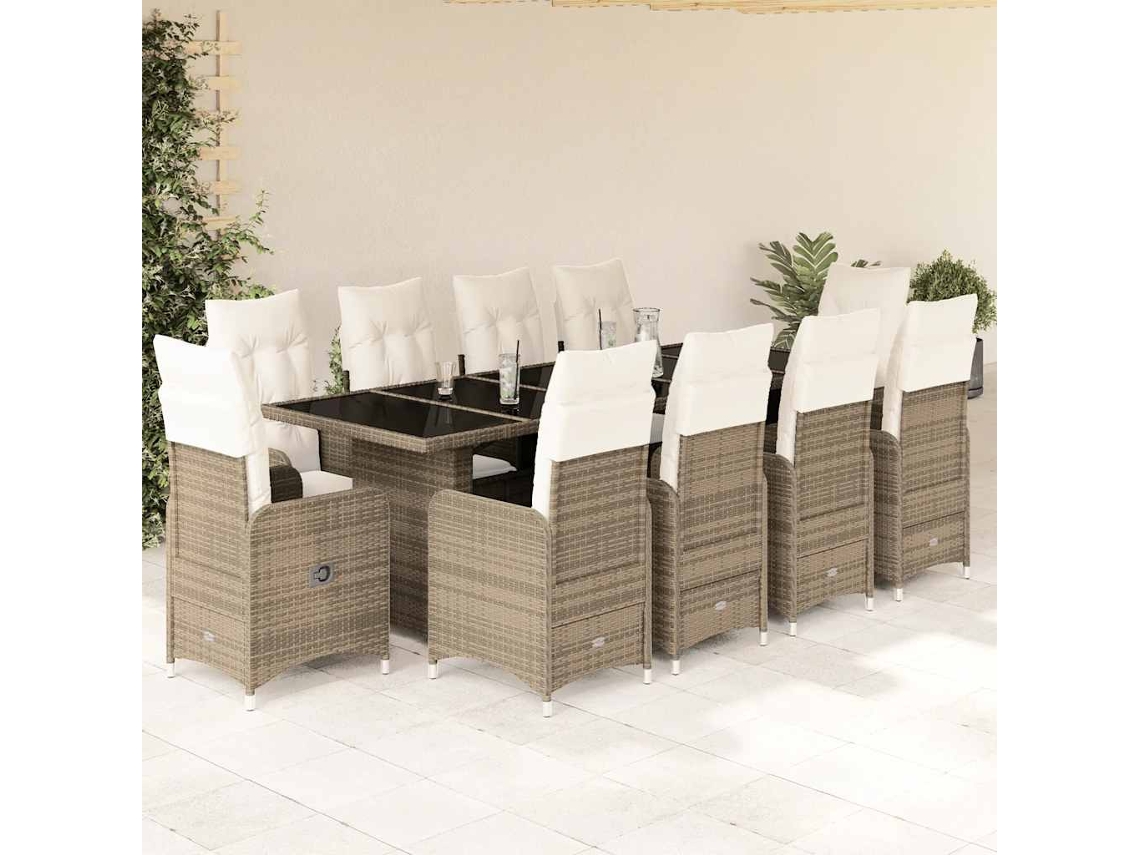 11 Pcs Conjunto De Bistrô P/ Jardin C/ Almofadas Vime Pe Bege Dkd Home Decor