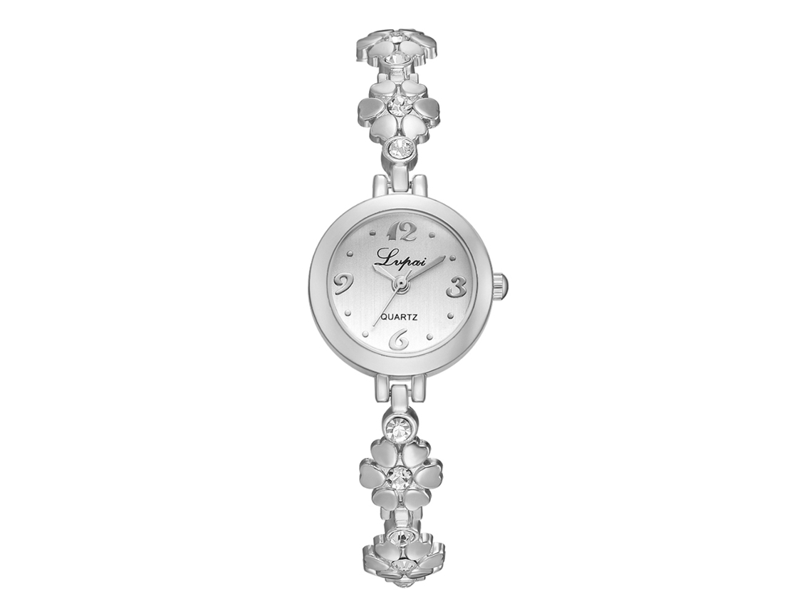 Reloj De Pulsera Lvpai Para Mujer Con Brazalete De Aleación Con Forma De Flor Y Diamantes De Imitación, Esfera Blanca Plateada.