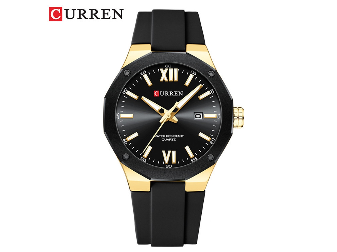 Reloj Deportivo Casual Para Hombre (dorado Y Negro) Con Correa De Caucho, Calendario Y Resistente Al Agua.