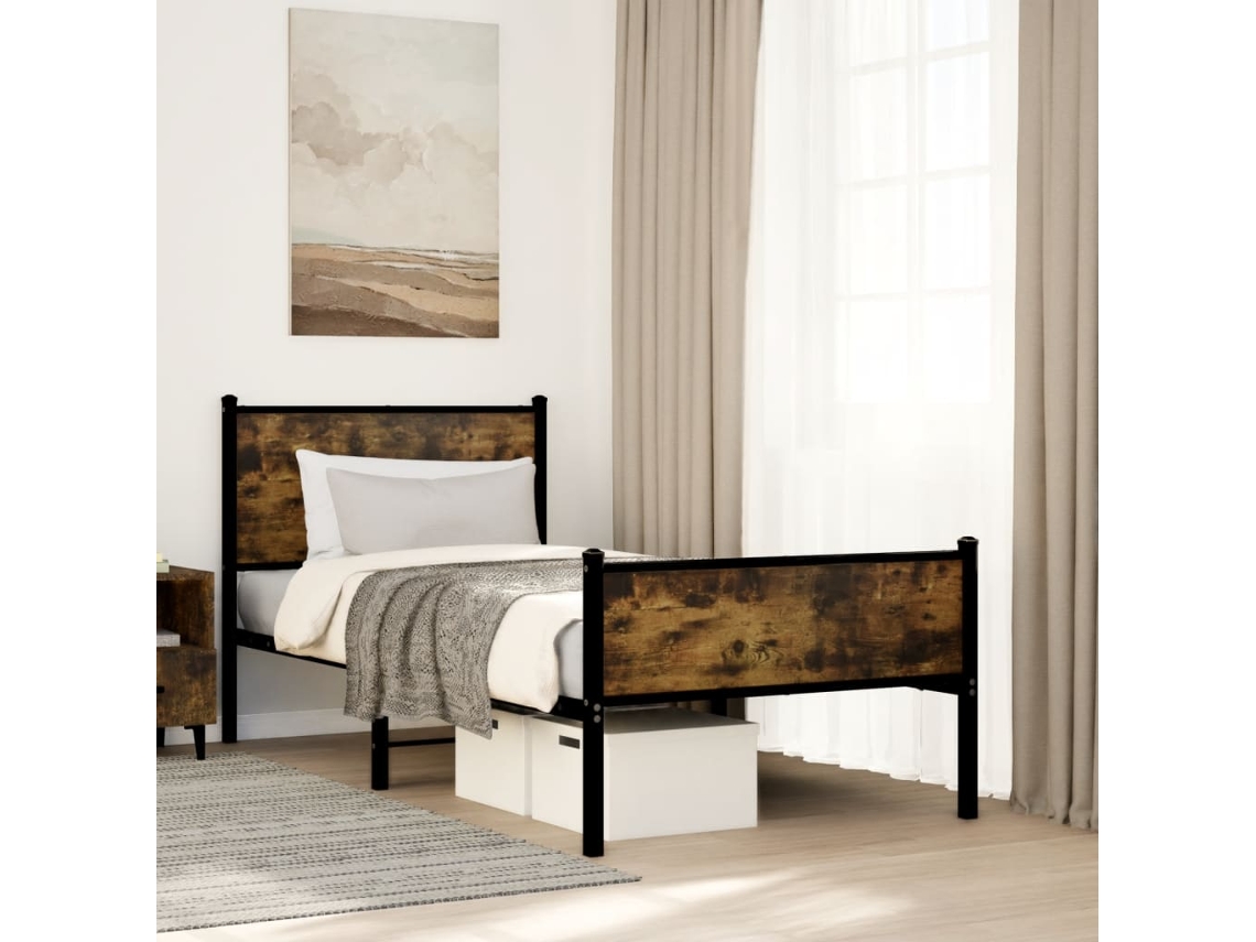 Estructura De Cama Sin Colchón Metal Roble Ahumado 90x200 Cm