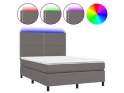 Maison Exclusive - Cama Box Spring Colchón Y Led Cuero Sintético Gris 140x190 Cm