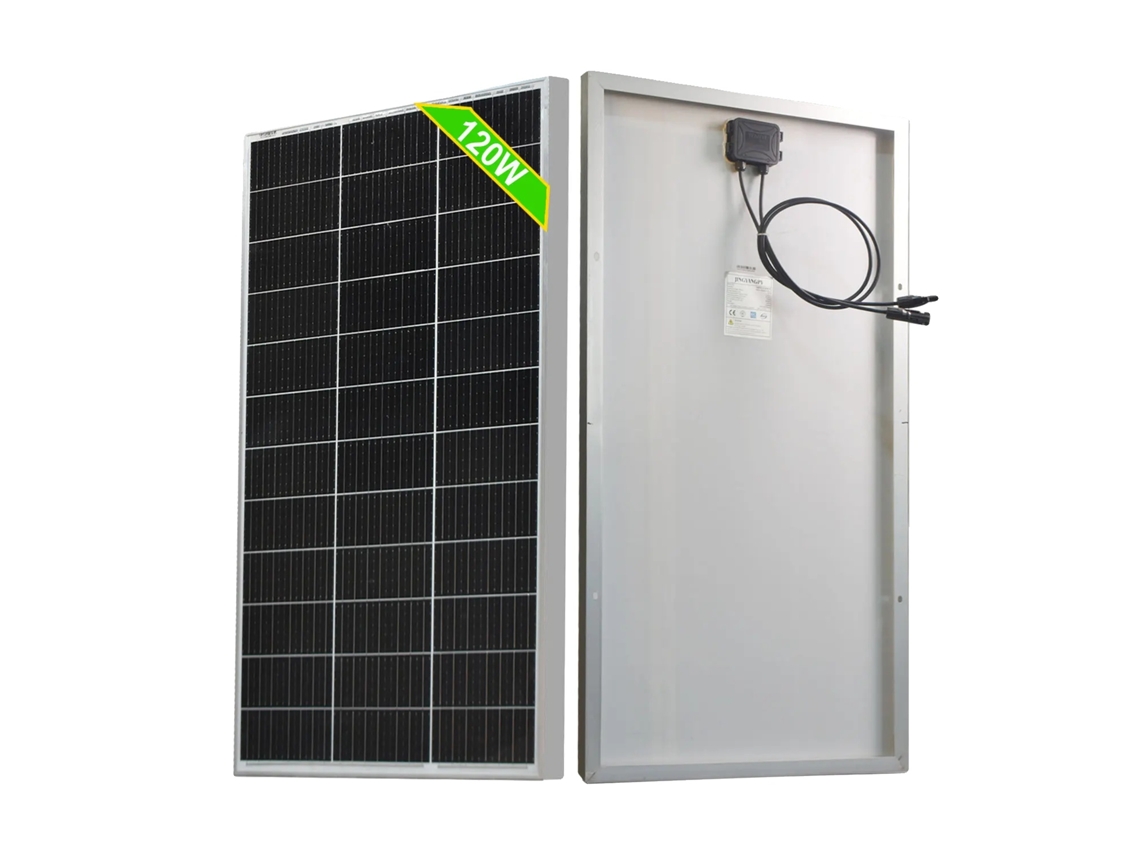 Panel solar con superficie de vidrio templado, alta eficiencia energética, 1 unidad de 120 W.