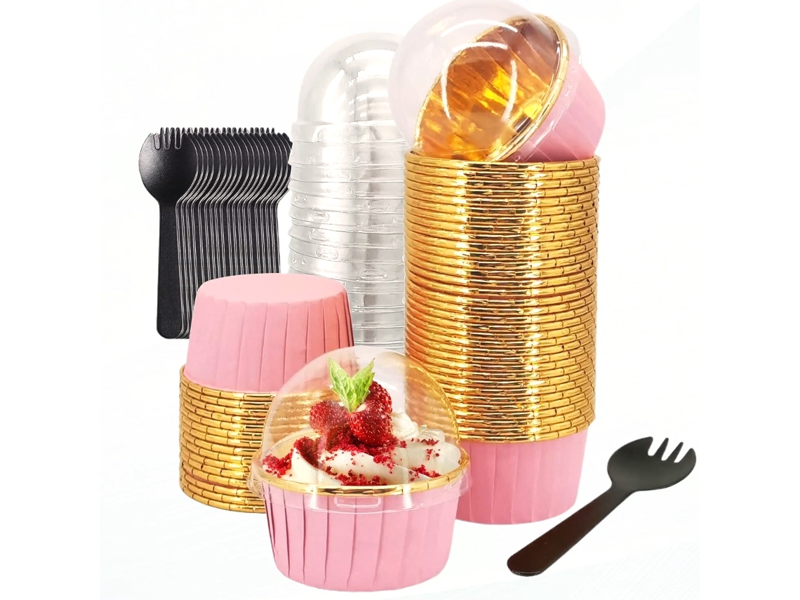 Capacillos y envoltorios para cupcakes con tapa, 50 unidades, lata de 5.5 oz o capacillos grandes de aluminio para muffins, vasos desechables para horno