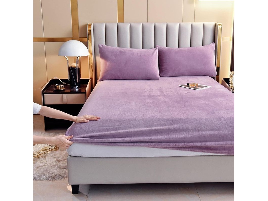 Funda De Almohada Elástica De Terciopelo Morado Suave, Forrada De Franela, Protector De Colchón De 90x200+25cm (sin Almohadas)