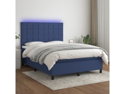 Cama Box Spring Colchón Y Luces Led Tela Azul 140x190 Cm