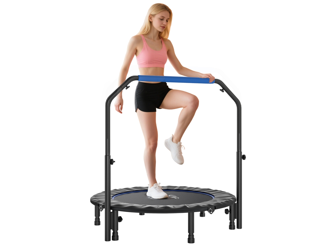 Cama Elástica Plegable Para Fitness, 114 Cm, Asa Ajustable, Acero, Azul/negro.