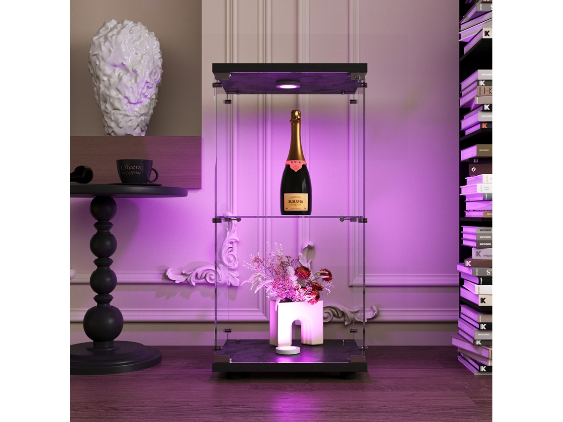 Vitrina de cristal con iluminación LED, diseño de dos niveles, de pie, ideal para salones, dormitorios, oficinas y otros ambientes. Rosahqnda