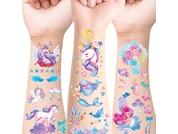 12 Pegatinas Temporales Brillantes De Unicornio Y Sirena Para Niños