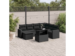 Conjunto de sofá de jardín de 8 piezas con cojines en mimbre sintético negro de DKD Home Decor