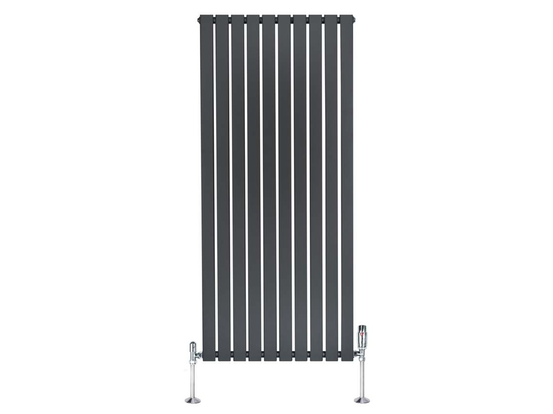 Radiador plano, columna simple, 1600x700 mm - Gris antracita, acero al carbono de 1,5 mm, 1568 W, alta eficiencia, válvulas.
