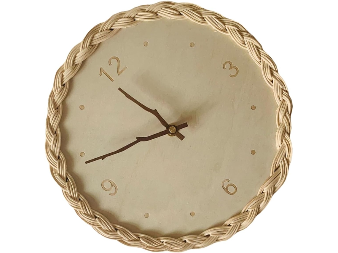 Reloj De Pared Silencioso De Estilo Pastoral, Redondo, De Ratán Tejido, Para El Hogar.