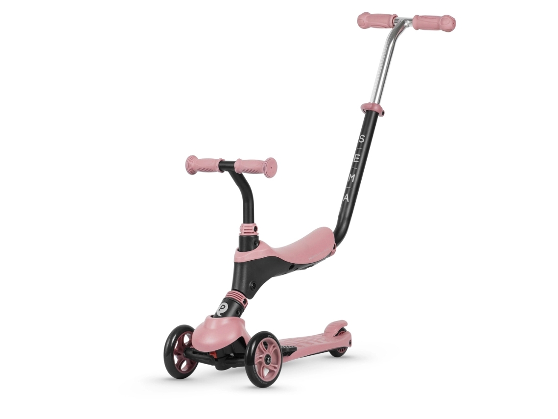 QPLAY SEMA Patinete 3 en 1 para Niños con Modo Empuje, Manillar Ajustable, Ruedas de Goma y Freno Trasero