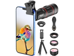 Kit De Fotografía 4 En 1 Para Teléfono: Teleobjetivo 18x, Ojo De Pez 198°, Macro 15x, Gran Angular 0,63x (negro)