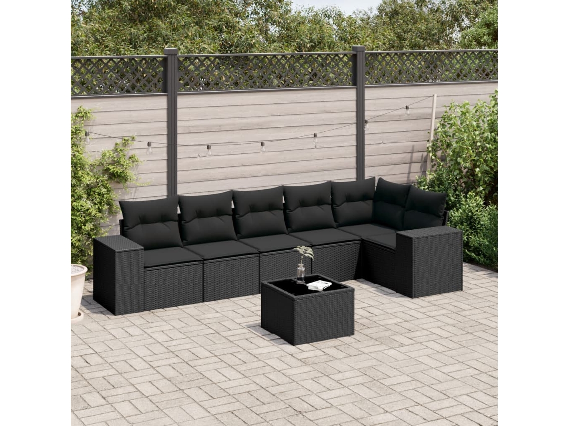 Conjunto de sofá de jardín de 7 piezas con cojines de mimbre negro de DKD Home Decor