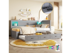 Sofá cama, sofá cama, sofá cama, 90-200 cm, con luces LED, compartimento lateral, cama extensible, toma USB, sin colchón
