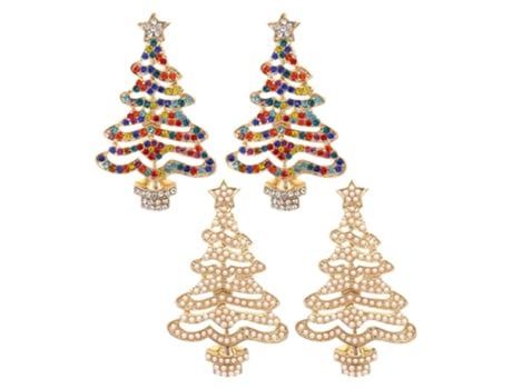 2 Pares De Aretes De Árbol De Navidad Con Diamantes Huecos - Colores Mezclados Perlas 2 Pares De Aretes De Árbol De Navidad Con Diamantes Huecos - ...