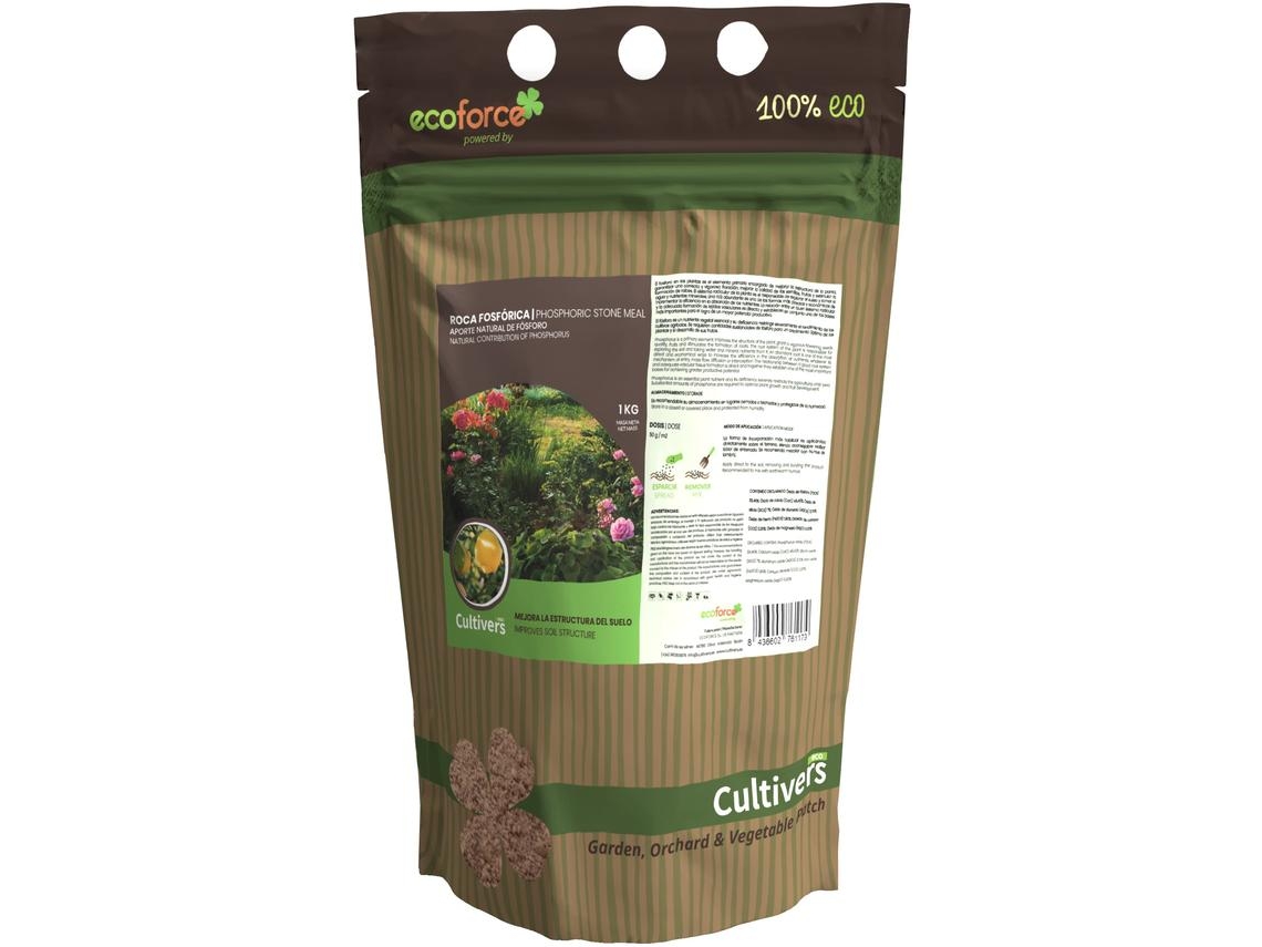 CULTIVERS Roca Fosfórica 1 kg Aporte Natural de Fósforo, Calcio y Hierro. 100% Ecológico. Preparación de Terreno Antes y Durante Cultivo