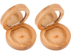Conjunto De 2 Espelhos De Maquiagem Dobráveis Em Bambu