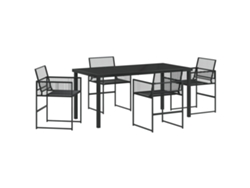 Conjunto de comedor de jardín Vidaxl de 5 piezas, negro, poliéster y ratán