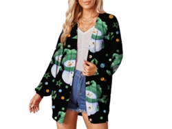 Cárdigan de mujer Kkpm-chaqueta con cierre sencillo, estampado navideño, manga larga, estilo casual, verde, talla 3XL