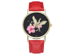 Elegante Reloj De Pulsera Unisex Informal De Cuarzo En Piel Sintética Roja.