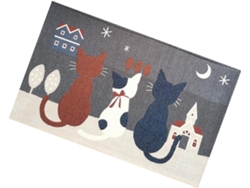 Felpudo Con Estampado De Gato De Dibujos Animados, Fabricado En Dacron, Absorbente Y Antideslizante, Fácil De Lavar.