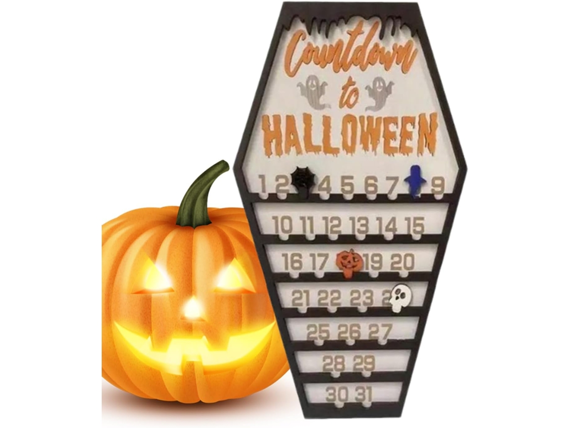 Calendario de Adviento de Halloween para escritorio, 30 x 20 cm, con base y números giratorios.