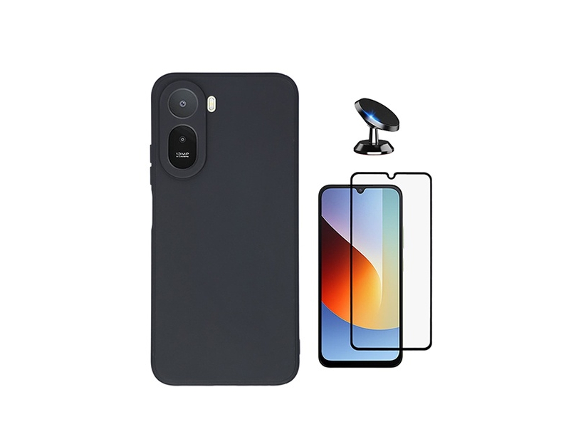 Kit Vidro Temperado Capa Silicone Líquido Suporte Magnético Phonecare Para Xiaomi Redmi A7 Pro 4g - Preto