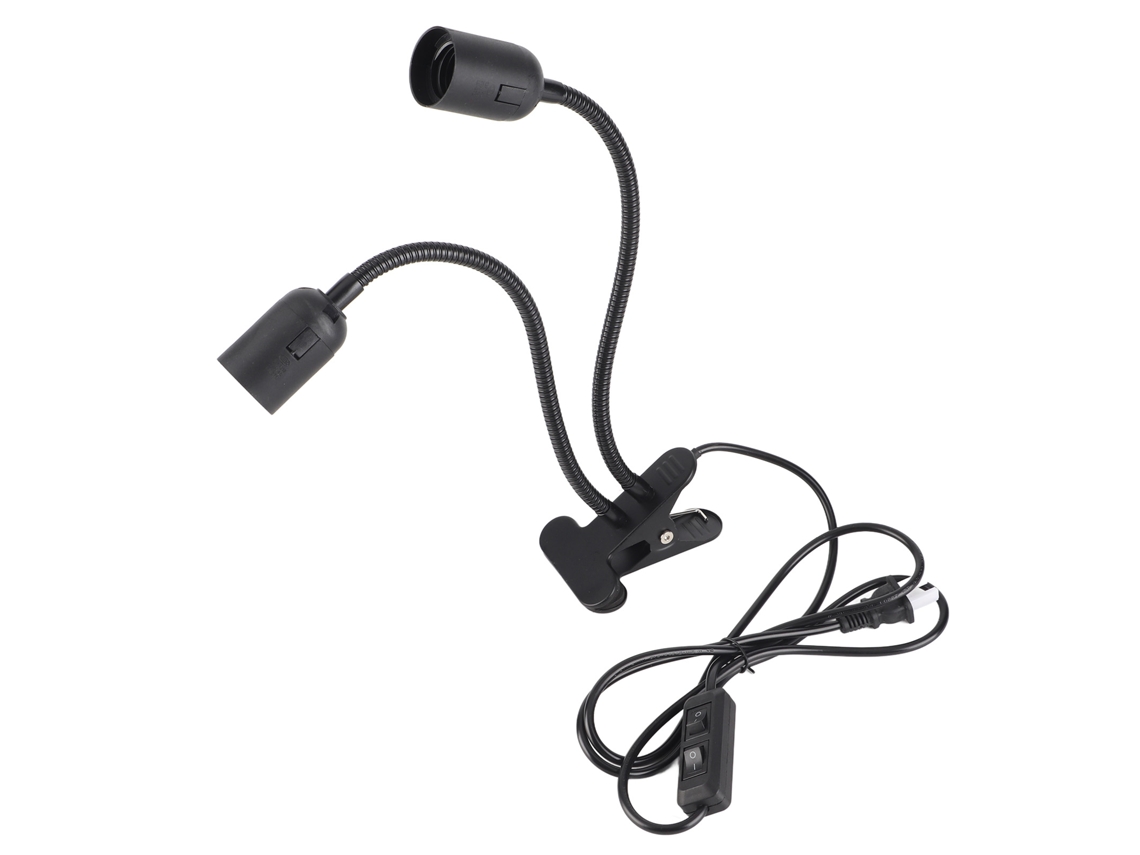 Portalámparas De Mesa E27/e26 Negro, Doble Boquilla, Clip Ajustable De 360 Grados, Material Duradero, Enchufe Estadounidense De 100-240 V.