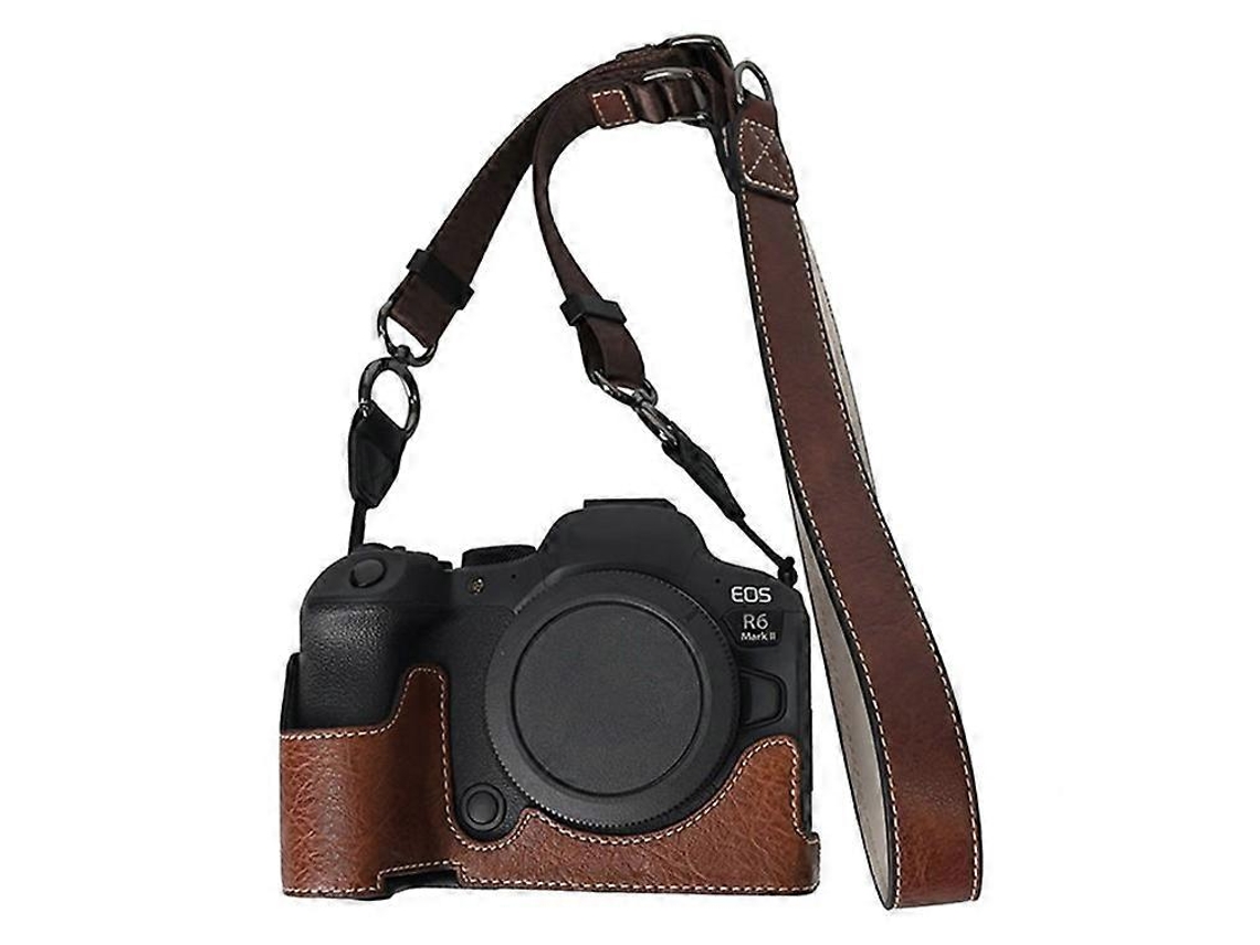 Estuche protector de PU con textura de lichi y correa para el hombro compatible con Canon EOS R6 Mark II/R6/R5